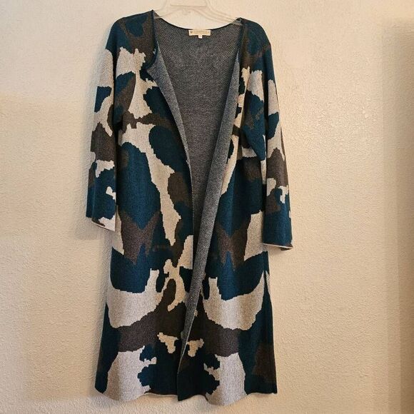 NWOT Indigenous Ink Blot 100% Organic Cotton Cardigan Sweater: Peru: Blue Camo - Picture 5 of 10